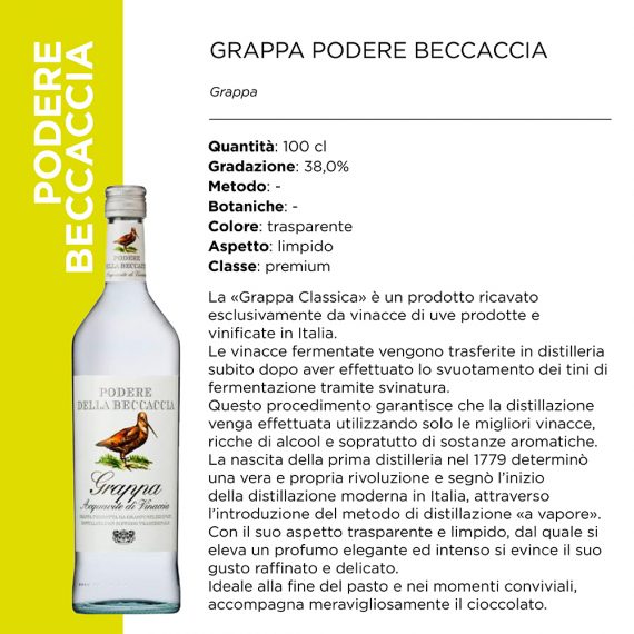 GRAPPA PODERE BECCACCIA 38% Lt.1 [CELEBRITY110]